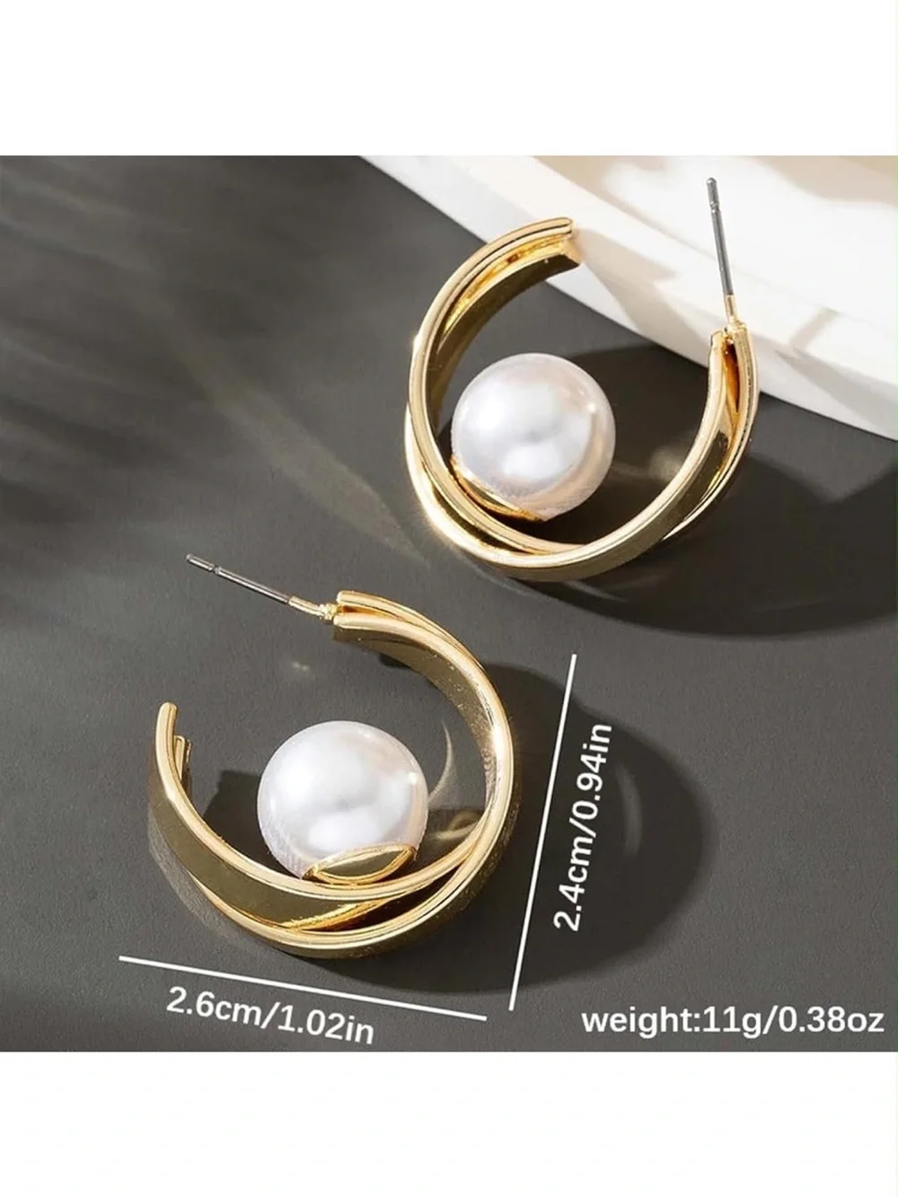 Anthropologie Gold Tone Hoop Earrings with White Pearl Accent